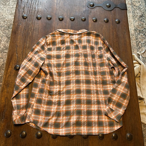 Eddie Bauer Women's Plaid Button Down Shirt - Orange and Black - Picture 3 of 3